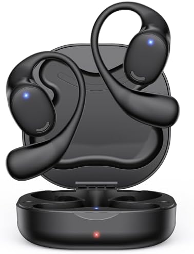 Unleash Your Fitness Potential with Open Ear True Wireless Bluetooth Earbuds – Advanced Air Conduction Technology for Unobstructed Awareness, 60-Hour Long Battery Life, and Sweat-Resistant Design – Ideal for Running, Gym Workouts, and Everyday Activities (Skin Color) – Experience Comfort and Clarity with Dual Mic Technology for Seamless Calls