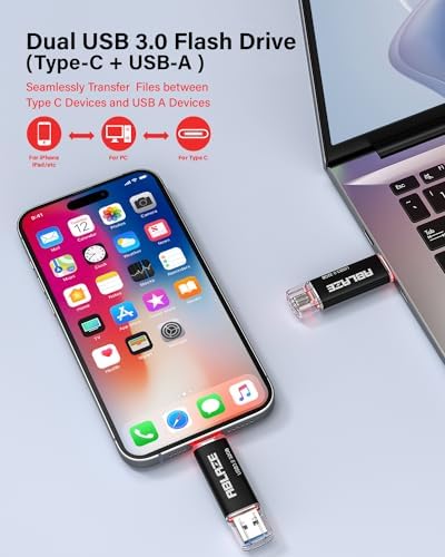 ABLAZE 128 GB Dual USB C Flash Drive 2 Pack – Ultra-Fast USB 3.0 & Type C Compatibility for i Phone 16/15, Android Devices, Laptops & Tablets – Perfect for On-the-Go File Transfers and Data Storage Solutions