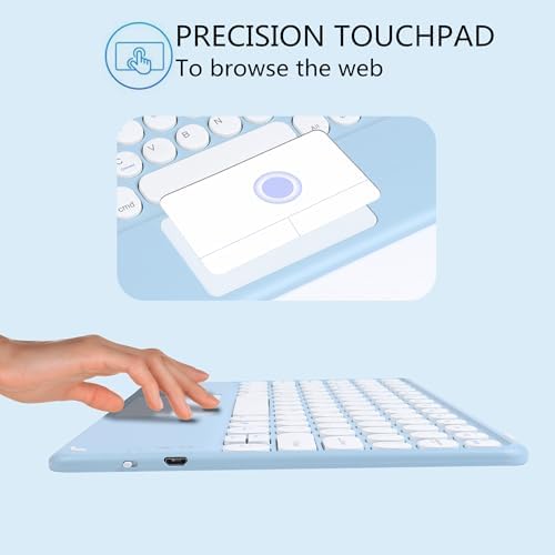Ultra-Slim 10-Inch Wireless Bluetooth Keyboard with Touchpad – Rechargeable & Portable Universal Keyboard for i OS, Android & Windows Devices – Effortless Typing on the Go in Sleek White Finish