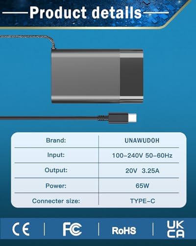Ultra-Fast 65 W USB-C Laptop Charger for HP Spectre, Elitebook, Chromebook & More – Universal Compatibility with Enhanced Speed for Seamless Power Delivery — Ideal for Travel & Everyday Use