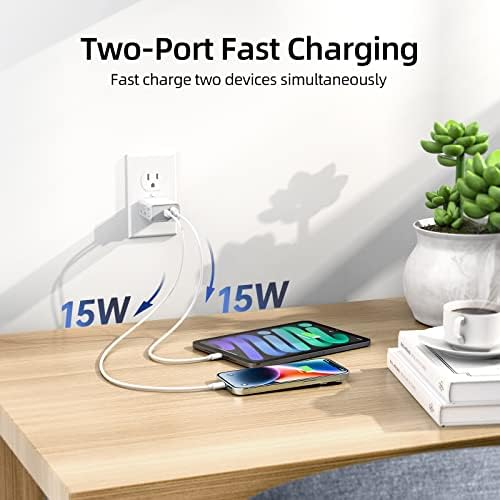 Rapid Charge Anywhere: 30 W Dual USB Fast Charger 2-Pack – Universal PD & QC Adapter for i Phone 13/14/15/16, i Pad, Mac Book Air, Air Pods 4, Apple Watch Series 10/Ultra 2, Samsung Galaxy Note/S23 – Efficient, Compact, Travel-Ready Charging Solution for All Your Devices