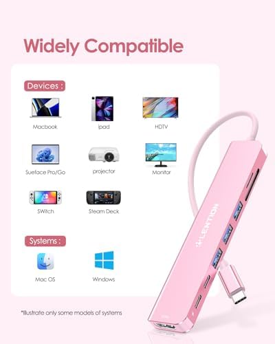 LENTION Rose Gold 8-in-1 USB-C Hub: Ultimate Connectivity for Mac Book Pro & Surface with 4 K HDMI, 100 W Power Delivery, and 5 Gbps Data Transfer – Perfect Accessory for Busy Professionals Seeking Efficiency and Style