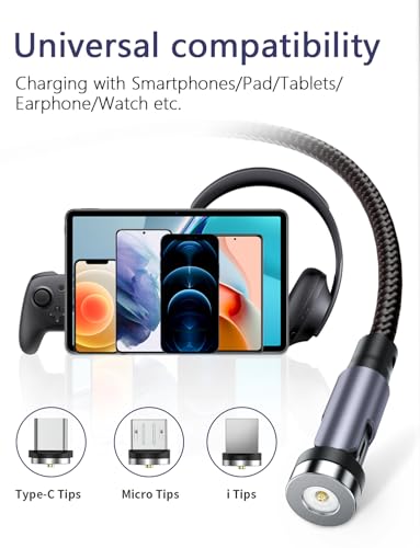 Revolutionary 540° Magnetic Charging Cable Set – 3 in 1 Versatile USB Charger for Micro USB, Type C & Lightning | Durable Nylon Braided Design with LED Indicator | Multiple Lengths (1.6 ft, 3.3 ft, 6.6 ft, 10 ft) for Ultimate Convenience and Fast Charging