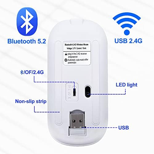 Ultimate Wireless Bluetooth Mouse for i Pad, Mac Book Pro, Air, and PCs – Rechargeable Silent Design for Productivity on the Go – Portable Slim Dual Mode Mouse with LED Indicators and Universal Compatibility