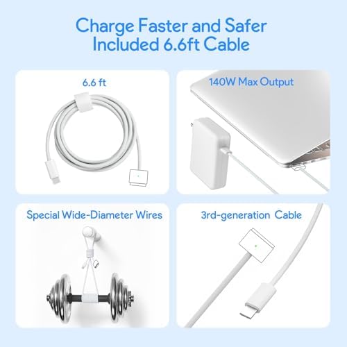70 W Magnetic T-Tip Charger for Mac Book Pro & Air – Enhanced Compatibility with 14″ (2021-2023) and 13/15″ (2022-2024) Models – Includes 6.6 FT Braided USB-C Cable for Fast, Reliable Charging – Safe, Compact Design with Built-in IC Chip Protection – Perfect for Travel & Everyday Use – 30-Day Satisfaction Guarantee