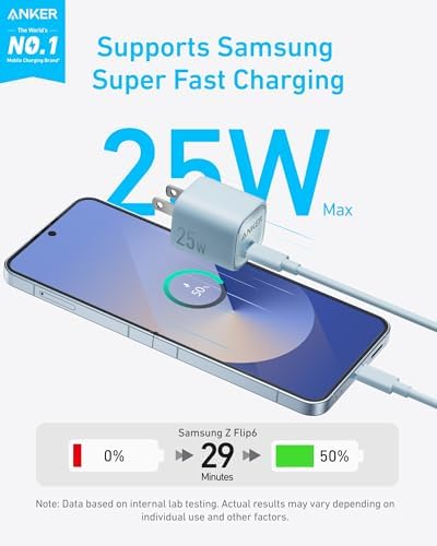 Anker 25 W Compact USB-C Fast Charger with PPS Technology – Travel-Ready Foldable Design for Galaxy S24, i Phone, i Pad & More – Includes Premium Universal Charging Cable for Maximum Device Compatibility and On-the-Go Convenience