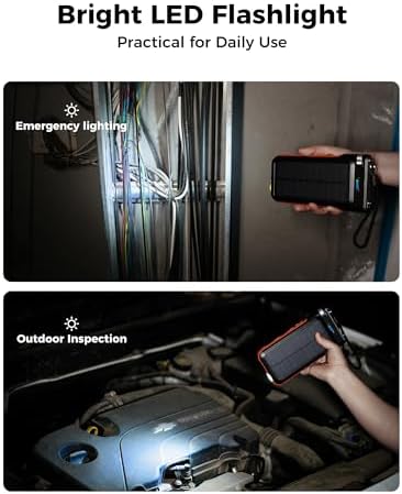 GOODaaa 45800 m Ah Solar Power Bank with Wireless Charging, Fast 15 W USB C & A Ports, Built-in Emergency Radio and Flashlight – Ultimate Outdoor Portable Charger for Camping and Hiking Adventures