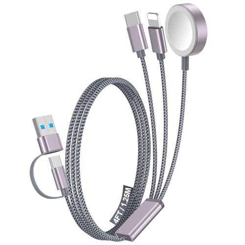 Ultimate 2-Pack Fast Charging Cable Set: Versatile USB A/Type C/Lightning Cables for Quick Charging of Apple Watch & i Phone, 4 FT Length for Seamless Travel Compatibility with i Phone 11-16, i Pad, Apple Watch Ultra & SE, Durable Multi-Device Solution for Enhanced Power Efficiency and Convenience