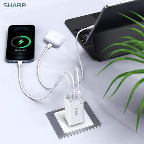 Revolutionize Your Charging Routine with the Sharp 65 W USB-C Multi-Port Wall Charger – Cutting-Edge Ga N Technology Powers Mac Book Pro, i Pad Pro, Galaxy S23, Dell XPS 13, i Phone 15 & More – Three-Port Design for Simultaneous Fast Charging – Compact, Foldable, and Travel-Friendly Solution for Tech Enthusiasts – Ultimate Compatibility for All Your Devices