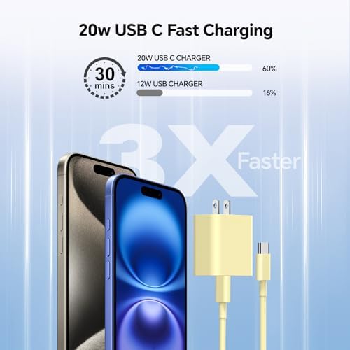 Lightning-Fast 20 W USB-C Wall Charger & 10 FT Cable for i Phone 15/16/Plus/Pro Max – Sleek Pink-Blue Power Adapter for Ultimate Charging Performance and Versatile Use