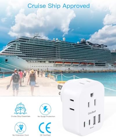 Cruise-Ready Power Solution: One Beat Multi Plug Wall Outlet Extender with 4 AC Outlets & 4 Fast USB-C Ports – Compact, Lightweight Travel Power Strip for Seamless Charging on Board – Non-Surge Protector for Enhanced Safety and Compliance