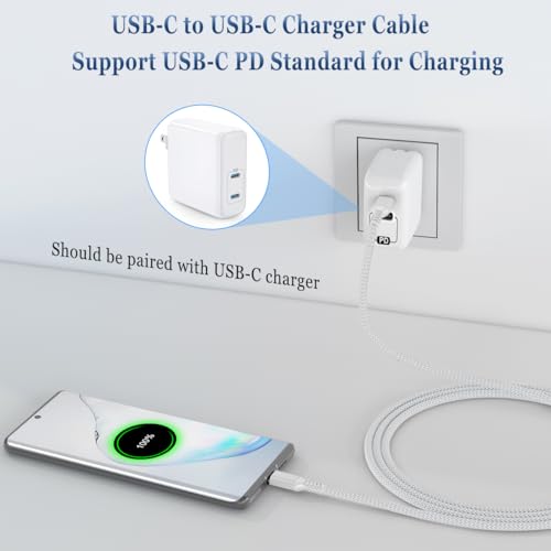 Basesailor 10 ft USB C to USB C Power Delivery Charging Cable – 100 W Fast Charger for i Phone 16/15 Pro Max, Mac Book, i Pad Air 4/5, Mini 6, and Samsung Galaxy S22/S23/S24/S25 – Durable 2 Pack for Enhanced Speed and Efficiency