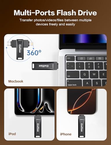 Gulloe 512 GB Flash Drive for i Phone, i Pad, Android & PC – Effortless Plug and Play USB Memory Stick with No App Needed, Sleek Metal Silver Design for Fast Photo and Video Backup, Perfect Storage Expansion Solution