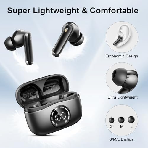 Experience Unmatched Audio Excellence with 2025 Bluetooth V5.4 Wireless Earbuds – 48-Hour Playtime, Advanced ENC Noise Cancelling Mic for Clear Calls, IP7 Waterproof Design for Ultimate Protection, Dual LED Battery Indicator for Easy Monitoring, and Elegant Rose Gold Finish – Perfect for Music Enthusiasts and Professionals Seeking Premium Sound Quality on the Move.
