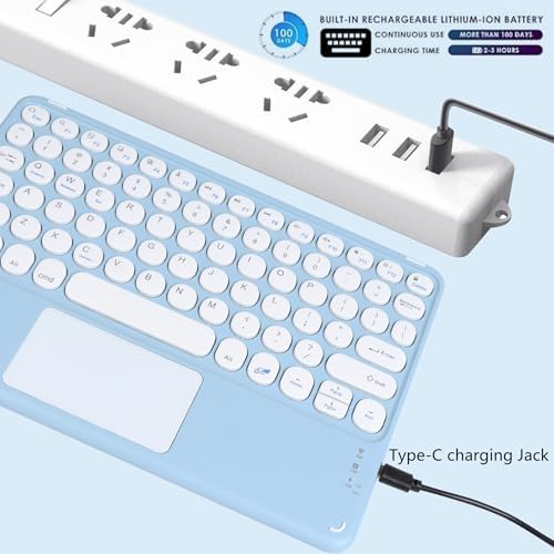 Ultra-Slim 10-Inch Wireless Bluetooth Keyboard with Touchpad – Rechargeable & Portable Universal Keyboard for i OS, Android & Windows Devices – Effortless Typing on the Go in Sleek White Finish
