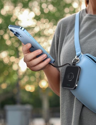 Compact RORRY 5000 m Ah Portable Charger Power Bank with Integrated Cables – Sleek Keychain Battery Pack for i Phone 16/15/14/13/12 and Apple Watch Ultra Series, Ultimate Travel Companion with Fast Charging and Modern Design