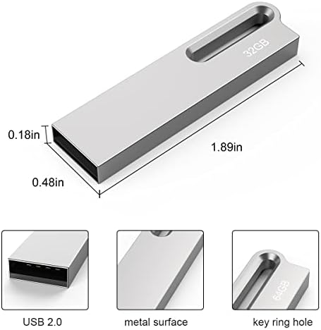 Aiibe 64 GB Flash Drive 5 Pack – Premium Metal USB 2.0 Memory Sticks, Waterproof & Portable Keychain Design for Effortless File Sharing and Secure Data Storage – Ideal for Home and Office Use