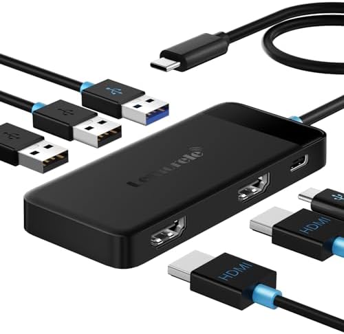 Elevate Your Productivity with the Lemorele 6-in-1 Dual Monitor Docking Station – Ultimate USB C Hub Adapter Featuring Dual 4 K HDMI, Lightning-Fast 5 Gbps USB 3.0 Ports, and 100 W Power Delivery for Laptops like Dell, Lenovo, HP, Mac Book, and Surface – Effortless Plug and Play Connectivity for a Streamlined Workspace Experience