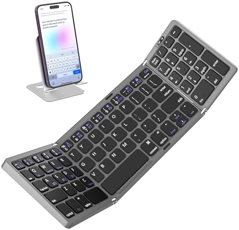 Ultimate Foldable Bluetooth Keyboard with Numeric Keypad – Travel-Friendly Wireless Keyboard for i Pad, i Phone, Android, Laptops & PCs, Sync Up to 3 Devices Effortlessly, Perfect for On-the-Go Productivity and Quiet Typing