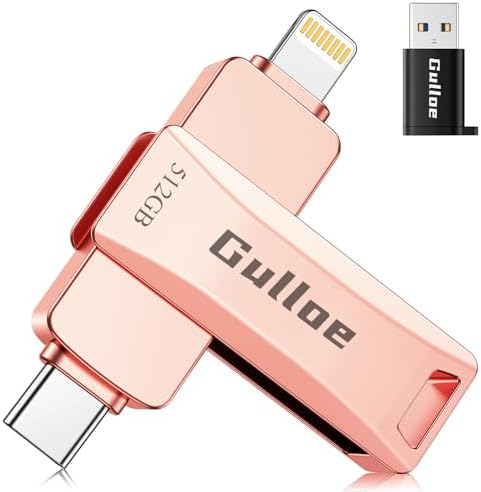 Gulloe 512 GB Flash Drive for i Phone, i Pad, Android & PC – Effortless Plug and Play USB Memory Stick with No App Needed, Sleek Metal Silver Design for Fast Photo and Video Backup, Perfect Storage Expansion Solution