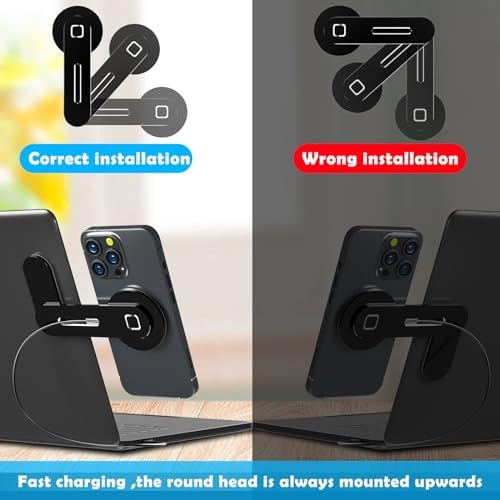 Sleek Aluminum Laptop Phone Holder with 15 W Fast Wireless Charger – Magnetic Mount for i Phone 12/13/14/15 Series – Modern Minimalist Monitor Clamp for Elevated Workspace Efficiency and Style