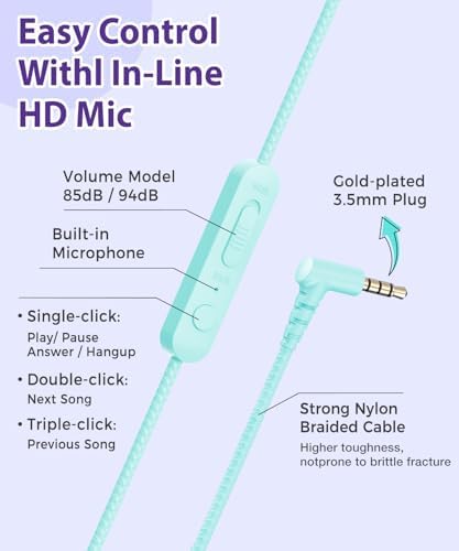 Rockpapa C24 Foldable Kids Headphones with Microphone – Lightweight Wired Audio Solution in Eye-Catching Purple & Green for School, Travel, and Play – Ideal for Young Listeners with Enhanced Compatibility and Superior Portability