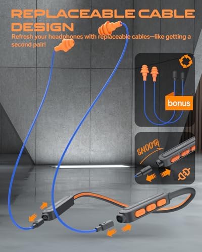 MIPEACE OSHA-Certified Bluetooth Neckband Headphones – Superior 29 d B Noise Cancellation with 20+ Hours of Continuous Play and Four Custom EQ Modes for Enhanced Audio Control in Construction and Safety Settings