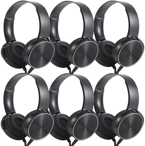 Classroom-Ready Kids Headphones Bulk Pack – 6 Durable Wired Earphones for Students, Toddlers, and Teens – Lightweight On-Ear Design with Comfortable Fit, Ideal for Learning, Music, and Online Classes – Compatible with Tablets and Laptops