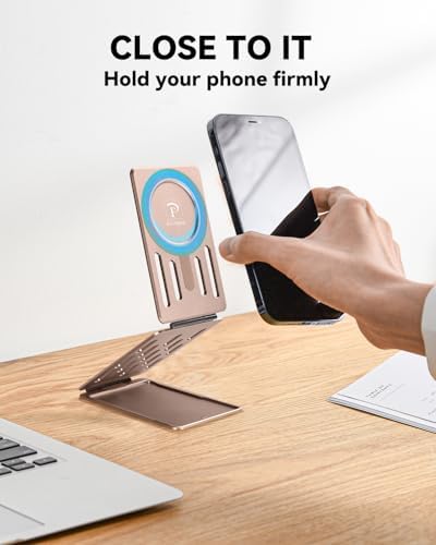OATSBASF Magnetic Phone Stand Compatible with Magsafe, Foldable Aluminum Phone Holder for Desk Compatible with iPhone 16/15/14/13/12 Series and Magnetic Case, Black, Bi-fold – Enhanced Compatibility and Speed