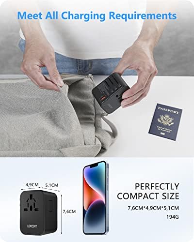 LENCENT 70 W Universal Travel Adapter – High-Efficiency Ga N Fast Charger with Triple PD3.0 Type-C Ports & Dual QC USB-A Outlets for Global Power Needs – Compact Power Converter Compatible with EU, USA, UK, AU Devices – Perfect for Laptops, Phones & Tablets on the Go