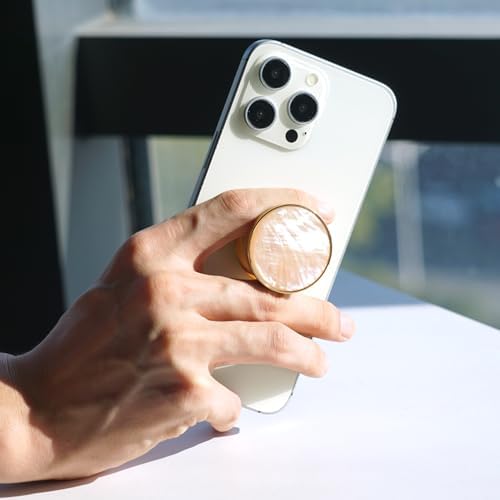 Chic Natural Abalone Shell Foldable Phone Grip – Magnetic Handle for Secure Smartphone & Tablet Handling, Stylish Accessory for Enhanced Portability and Aesthetic Appeal