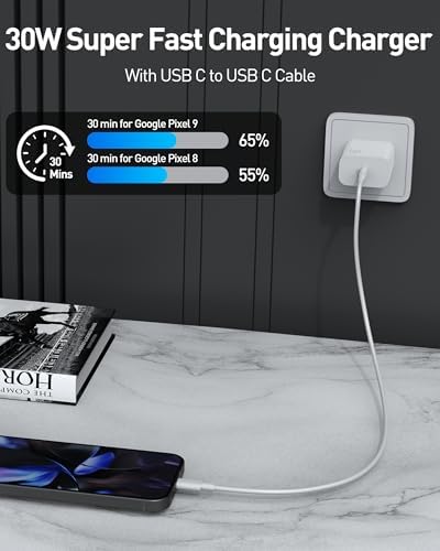 Enhanced 30 W USB-C Pixel Charger with 6 FT Cable – Super Fast Wall Charger for Google Pixel 9 Series, Tablets & Pixelbooks – Compact, Durable & High-Speed Charging Solution for On-the-Go Users