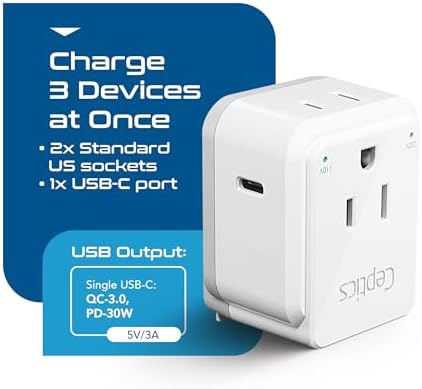 Compact Travel Power Adapter Set for Brazil, Peru & Chile – 20 W Dual USB & USB-C Charger with 2 USA Sockets – Fast Charging with Type C & N Attachments – Portable Plug Converter for Global Travelers – Stay Connected Anywhere