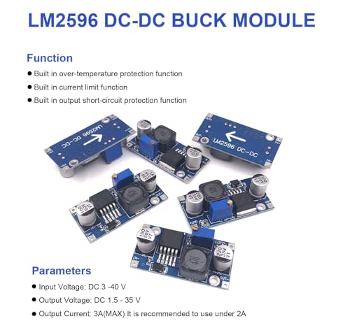 30-Pack LM2596 Adjustable Buck Converter Modules – High-Efficiency DC-DC Step Down Voltage Regulator for Customizable Power Supply Solutions, Input 3.2 V-40 V & Output 1.25 V-35 V – Ideal for Electronics Projects and Professional Applications