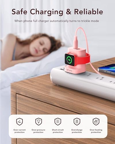VRURC Portable Wireless Magnetic Charger for Apple Watch – 3-in-1 Travel Essential with PD 20 W Fast Charging, Compatible with i Phone 16/15/14/13 & Android Devices – Lightweight Design in Stylish Purple for Ultimate Convenience