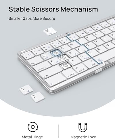 SODI Portable Foldable Wireless Keyboard with Touchpad – Rechargeable Travel-Friendly Keyboard for Mac, i Pad, and i Phone – Includes PU Leather Cover and Stand Holder for Enhanced Productivity on the Go