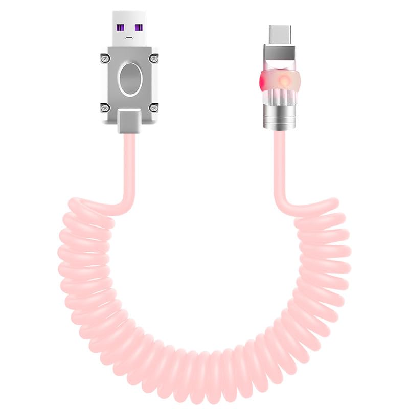 Neon Chubby USB-C Charging Cable with Fast Charge and Adjustable Length – Coiled Design for Maximum Flexibility and Stunning Gradient Illumination (1.64 FT to 4.43 FT) – Durable and Stylish Accessory for Smartphones and Tablets, Enhancing Your Charging Experience with Eye-Catching Glow and Robust Performance