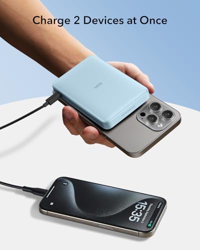 Ultra-Compact ESR Mag Safe Power Bank – 5,000 m Ah Fast Charging Battery Pack with Qi2 Certification – Slim 0.55 in Design for i Phone 16/15/14/13/12 – 15 W Wireless & 20 W USB-C Charger with Cable – Essential Travel Accessory for On-the-Go Power