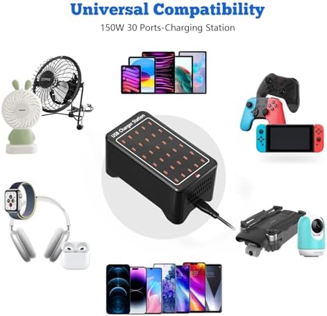 150 W USB C Charging Hub Station with 30 Ports – Fast Multiport Desktop Charger for i Phone 16/15/14/13/12/11, i Pad, and Samsung Galaxy S23/S22 – Optimal Device Compatibility & Safety Features for Efficient Charging Solutions