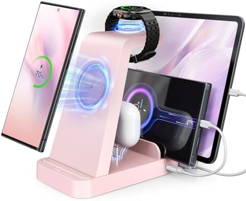 Revolutionary WHJ 5-in-1 Wireless Charging Station for Samsung & Android Devices – Fast Charging Hub for Galaxy S25/S24 Ultra/S23/S22/S21, Note 20, Z Flip 6/Fold 6, Galaxy Watch Ultra/7/6/5, and Galaxy Buds 2/2 Pro – Ultimate Space-Saving Solution with Advanced Safety Features