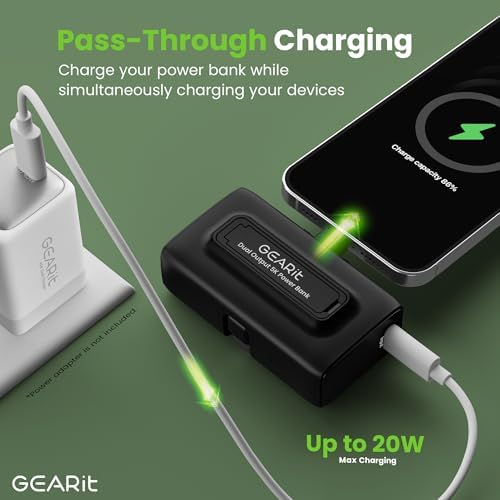 Ultra-Portable 5000 m Ah Power Bank – Dual Output Mini Charger with Integrated USB-C & Lightning Connectors for Effortless Charging of i Phone 15/16 & Android Devices – High-Speed Power Delivery, LED Indicator, and Kickstand for Travel Efficiency