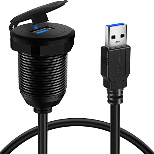 BATIGE Type C USB 3.0 Flush Mount Extension Cable – 3 ft Alloy Shell Car, Truck & Motorcycle Dashboard USB Port with LED Indicator for Enhanced Durability and Seamless Connectivity