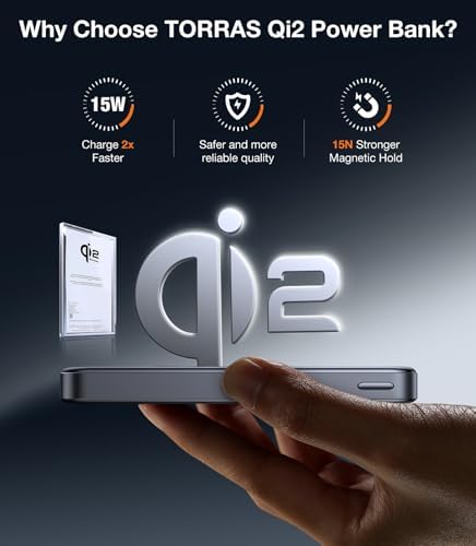 Ultra-Slim TORRAS 10,000 m Ah Power Bank with Built-in USB-C Cable – Lightweight Portable Charger for i Phone 16/15 & Samsung S24 Ultra, 22.5 W Fast Charging, Durable Design for Travel and Outdoor Use – Glacier Grey, Enhanced Safety & Dual Device Charging