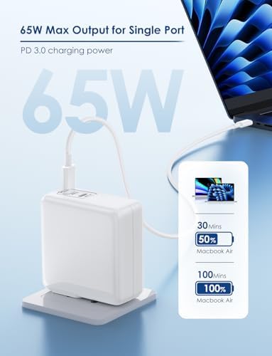 High-Efficiency Essri 100 W USB-C Charger Duo Pack – Dual 65 W Fast Charging Ports for Mac Book Pro, Air, i Pad Pro & i Phone 15/16 – Includes 6 FT & 10 FT USB-C Cables for Maximum Connectivity and Travel Convenience