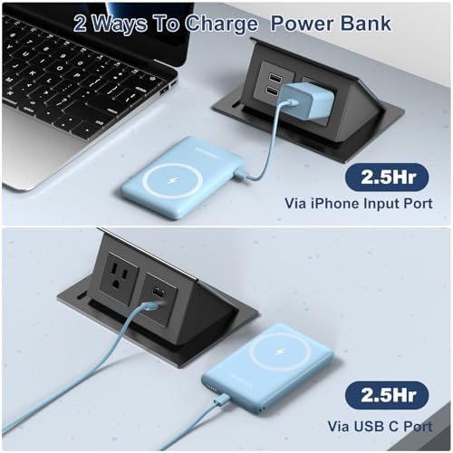 Magnetic Wireless Power Bank for i Phone 16/15/14/13/12 | 5000 m Ah Fast Charging Battery Pack with USB-C Cable | Ultra-Slim & Lightweight Design for Easy Portability | Advanced Safety Features for Reliable On-the-Go Power Solutions