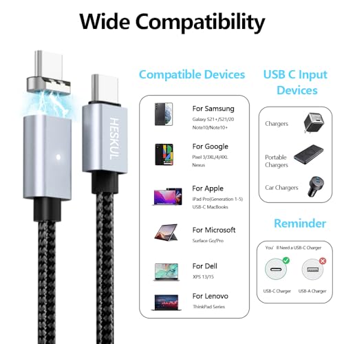 Revolutionary 100 W USB C Magnetic Charging Cable – 5 A, 5 Ft Dual Pack with 3 Magnetic Connectors for Effortless Compatibility with Mac Book Pro 2020, i Pad Pro 2020, Pixel, Switch, and More – Ultimate Fast Charging & Data Sync Solution for Tech Enthusiasts