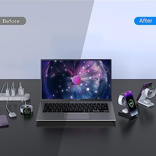 Innovative 3-in-1 Magnetic Wireless Charging Station for i Phone, Apple Watch & Air Pods – Swift, Tangle-Free Power Hub for i Phone 15/14/13/12 & Apple Watch S2-S9 – Chic Grey Aesthetic Perfect for Modern Interiors – VASIVO Robust Construction & Universal Device Compatibility