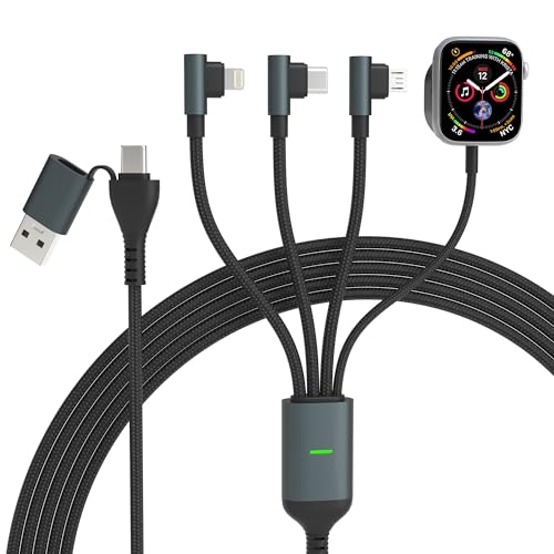 Maximize Device Efficiency with the 10 FT 4-in-2 Multi Charging Cable: Unmatched USB C & Lightning Compatibility for i Phone 15/14, Galaxy S23, and Apple Watch – Experience 100 W Fast Charging with Innovative 90-Degree Connector for Effortless Connectivity Across All Your Gadgets