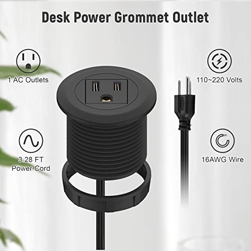 Revolutionary Mini Desktop Power Hub Grommet with 6.56 FT Extension Cord – Sleek Recessed Outlet for Effortless Charging of Laptops, Smartphones, and More – Ideal Desk Accessory for Clutter-Free Workspaces and Enhanced Device Compatibility