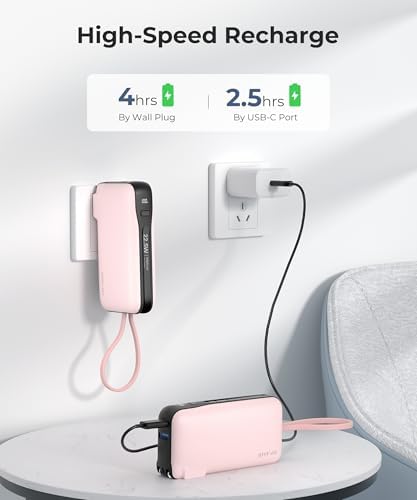 Ultimate 10,000 m Ah Portable Charger with Built-in USB-C Cable & Plug – Fast 22.5 W Power Bank for Seamless Charging of i Phone 16/15, Samsung Galaxy & i Pad – Compact Travel Essential with Triple Output Ports for Maximum Device Compatibility